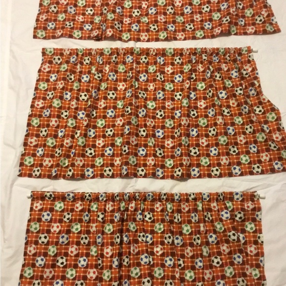 Custom made, one of a kind set of 3 soccer ball curtain valances - Picture 2 of 2